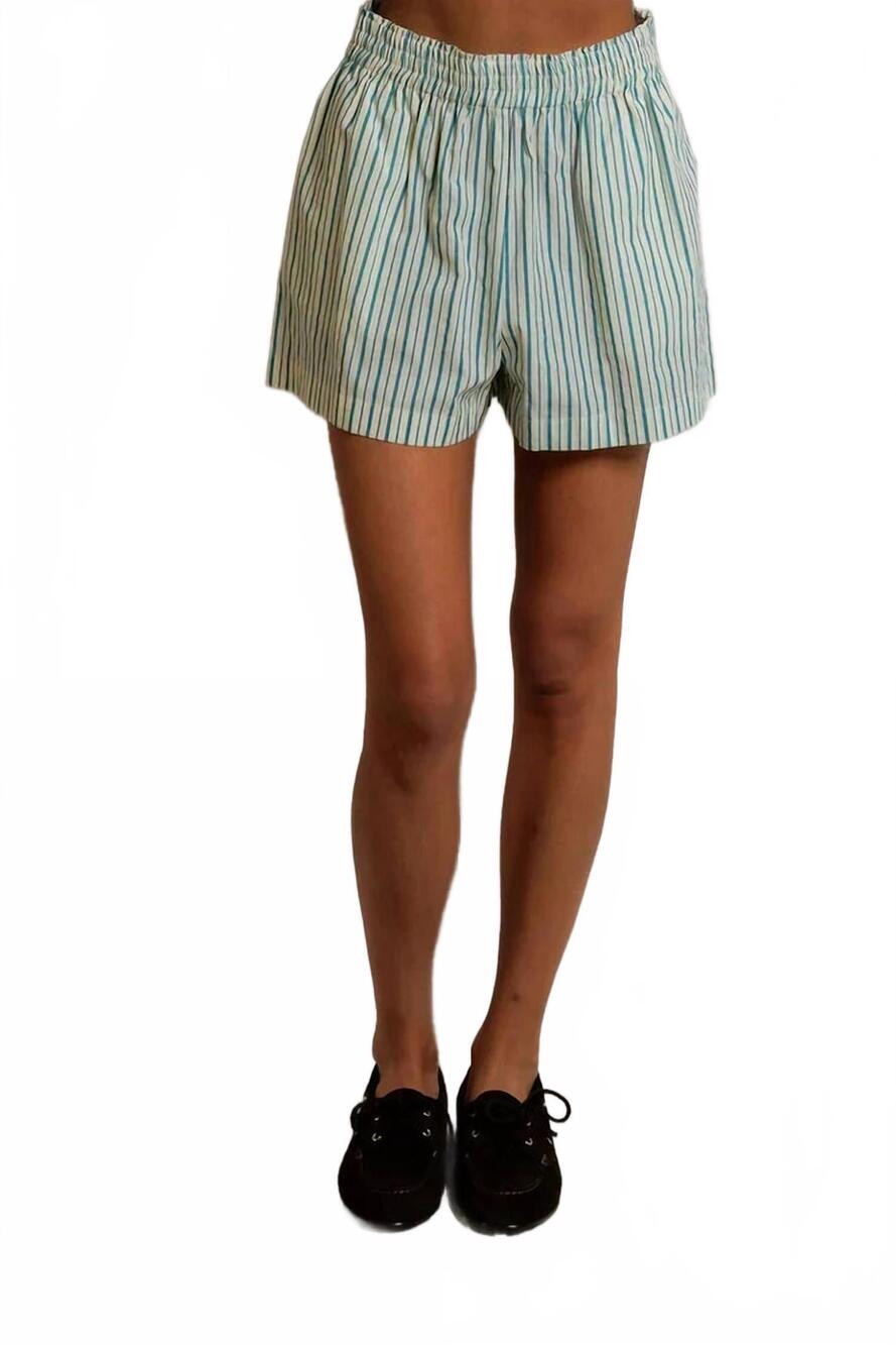 NEW PERFECTWHITETEE julie poplin short in teal blue / sugar stripes